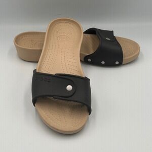 Crocs Tan‎ Brown Slide Sandals Womens Size 9 Wedge Heel Comfort Slip On